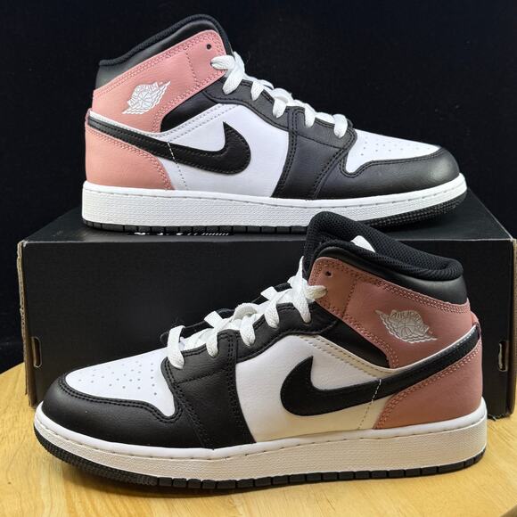 Nike Air Jordan 1 Mid White Rust Pink Black (GS)DQ8423-100 Size 6.5Y/ 8 Wmns New - Picture 1 of 10
